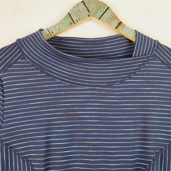 Prana Blue Striped Scramble Athletic High Neck Long Sleeve Dress Sz S - Picture 3 of 12